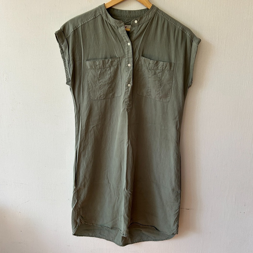 Vineyard Vines Shift Dress Womens 4 Green Rolled Sleeves Preppy Utility Luxe